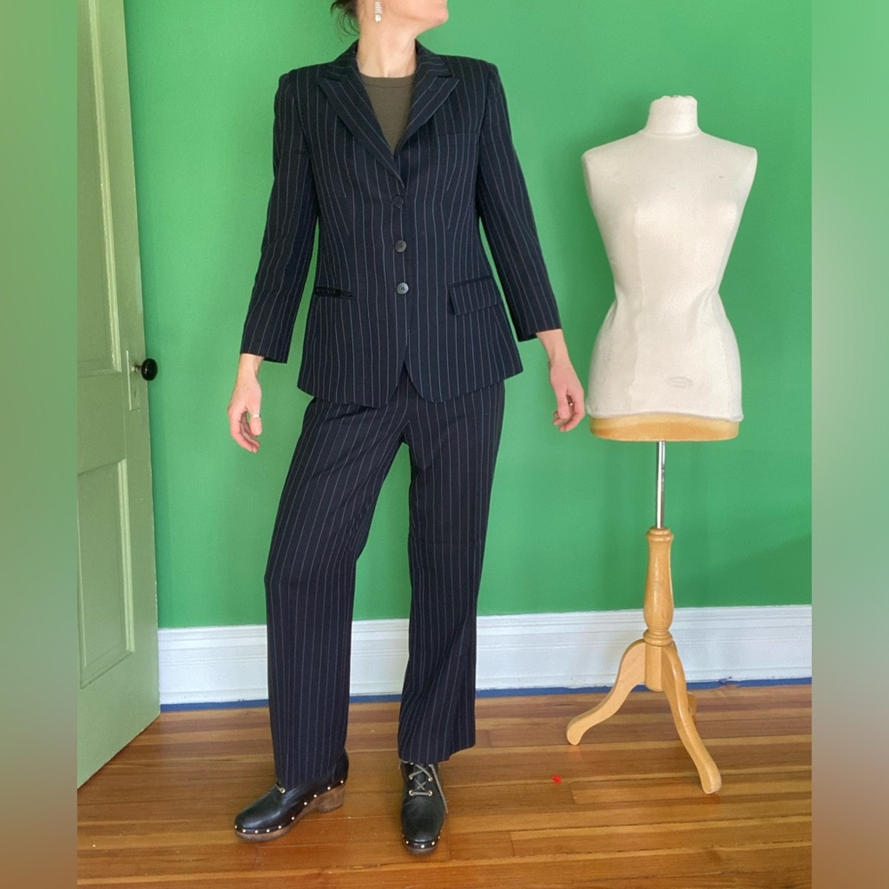 Y/k Armani Collezioni Black pinstriped wool blend Blazer and pants set suit